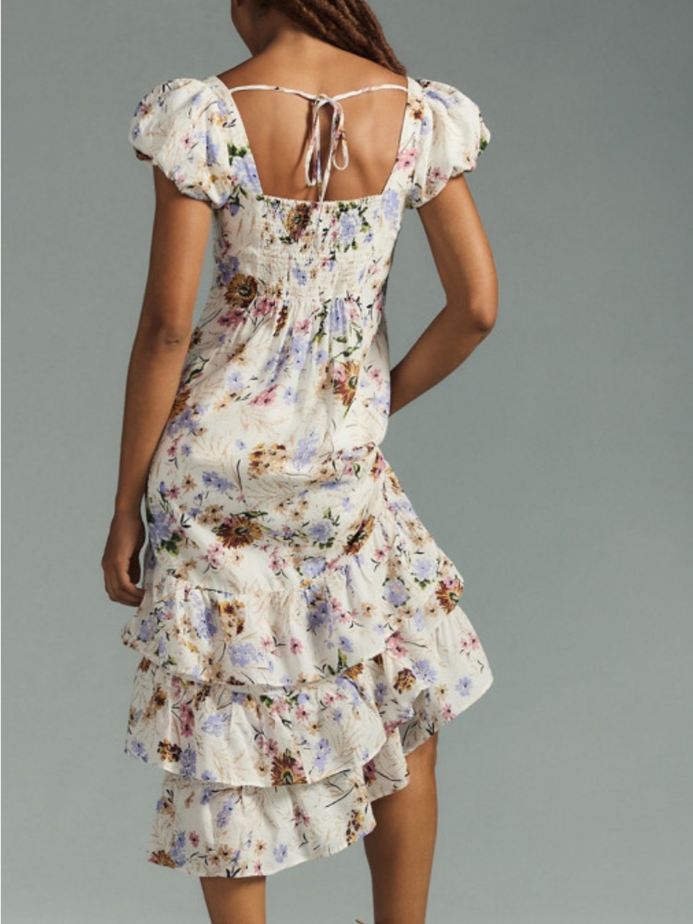 Anthropologie Floral Tiered Puff-Sleeve Midi Dress - White Size S - Picture 2 of 12